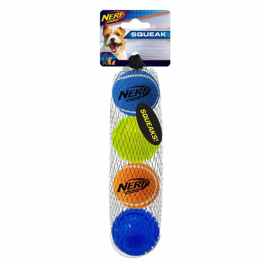 Nerf 4 Ball Pack 5cm - 2x Squeak Tennis Balls / 2x TPR LED Balls Dog Toy