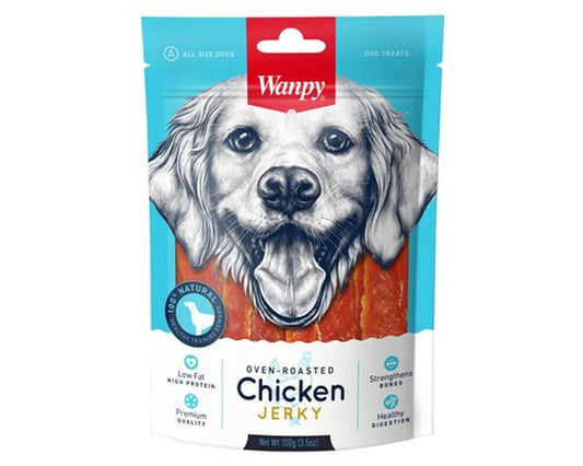 Wanpy Dry Chicken Jerky Strips Dog Treats 100g